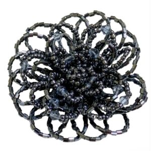 Vintage Gunmetal Beaded Flower Brooch